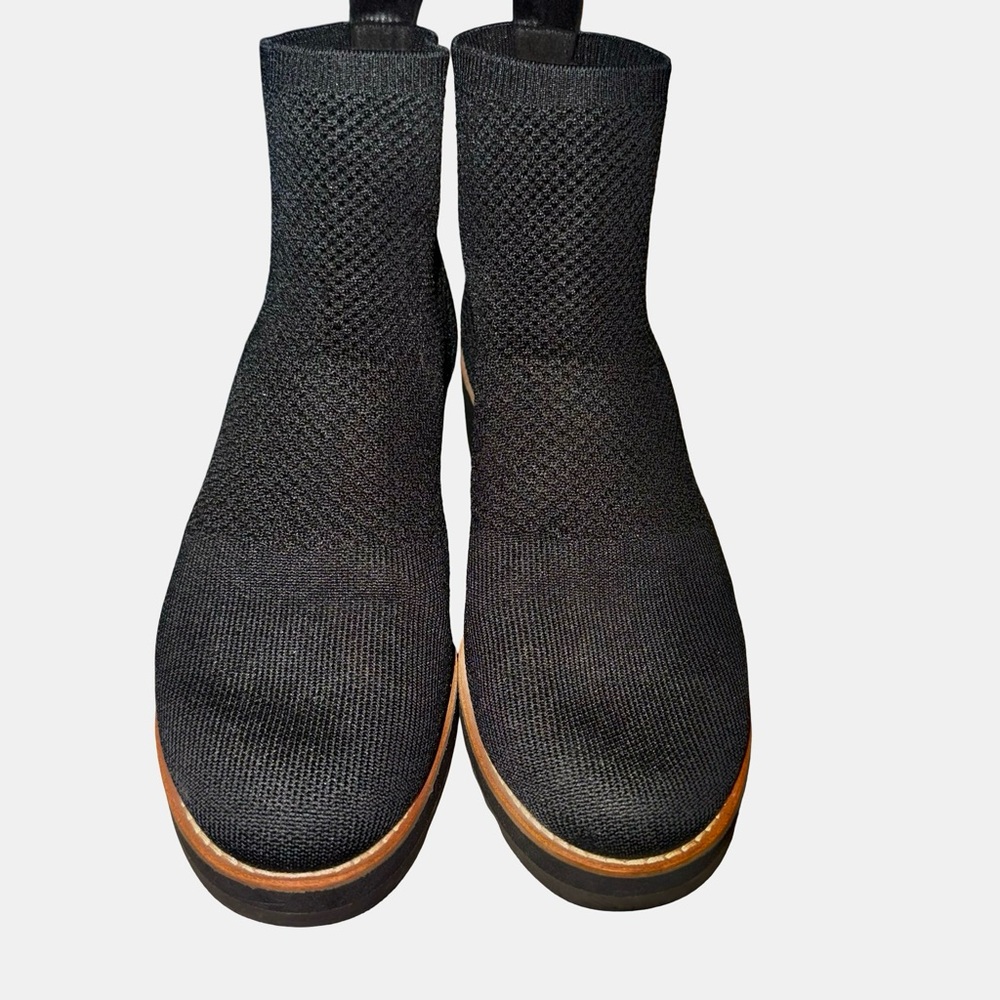 Eileen Fisher Knit Wedge Ankle Boots Black Stretch Sock Boot Minimalist Size 9.5 - Picture 4 of 5